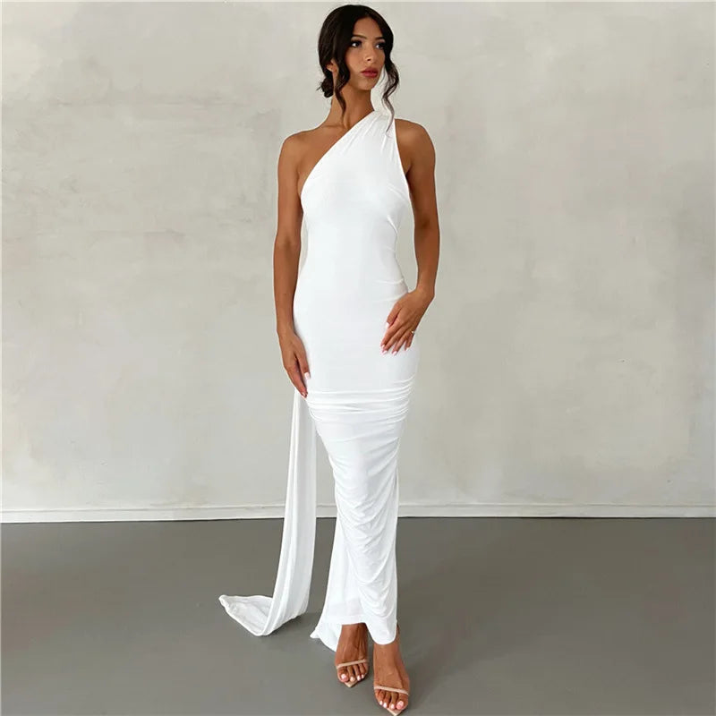 Elegant One Shoulder Maxi Dress - Sexy Backless Design - Image 7