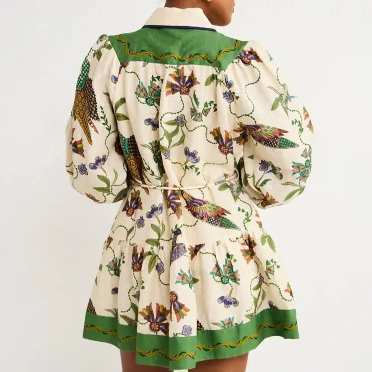 Floral Print Long-Sleeve Dress with Lace-Up Detail for Women - Image 6