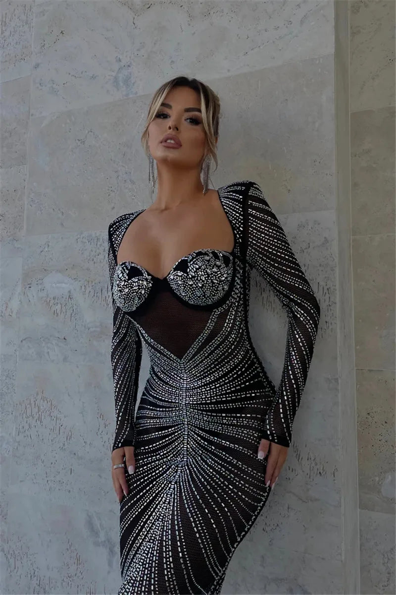 Glitter Mesh See-Through Maxi Dress for Women - Image 16