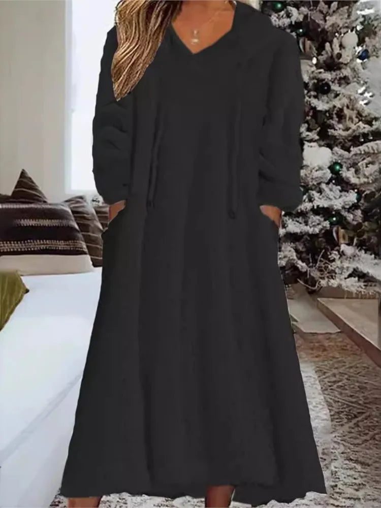 Cozy Plush Hooded Long Sleeve Dress for Women - Image 5