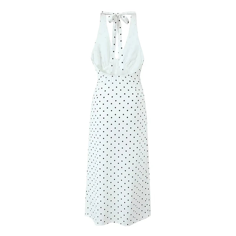 Vintage Polka Dot Halter Dress - Backless A-line Style - Image 3