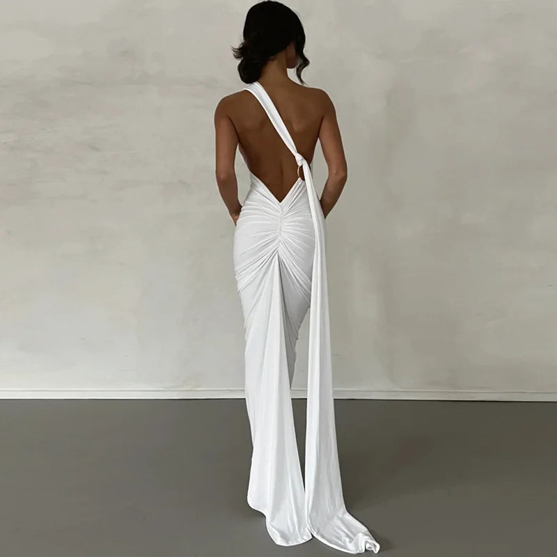Elegant One Shoulder Maxi Dress - Sexy Backless Design - Image 17