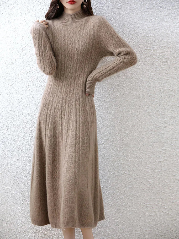 Elegant Cashmere Turtleneck Long Dress for Women - Image 20