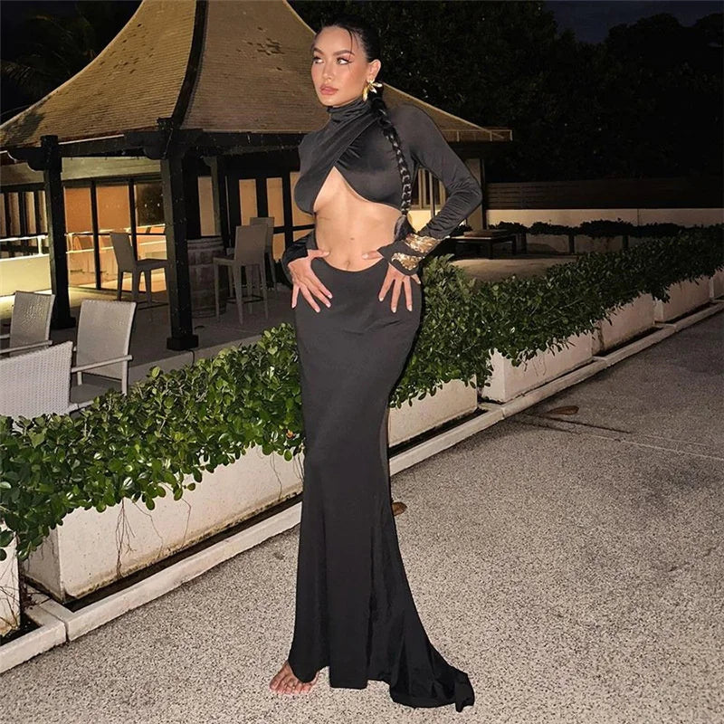 Hollow Out Backless Turtleneck Bodycon Dress for Women - Image 10