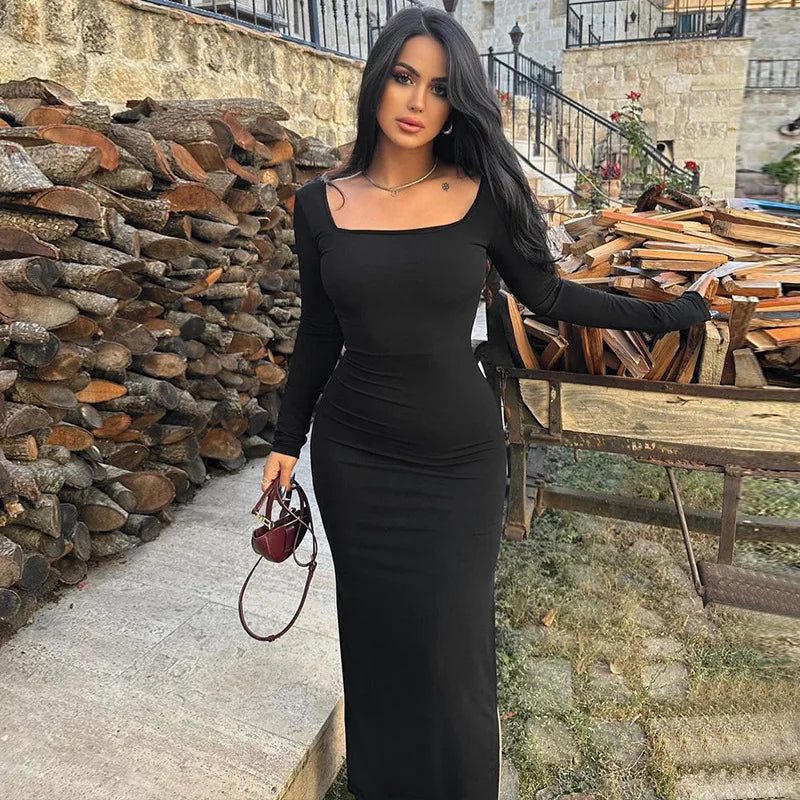Autumn Slim Fit Backless Lace-Up Long Sleeve Dress - Image 11