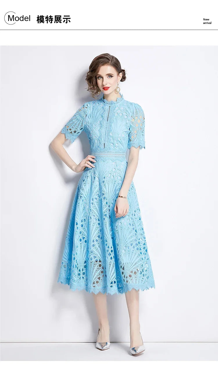 Elegant Vintage Lace Short Sleeve Summer Dress for Women - Image 47