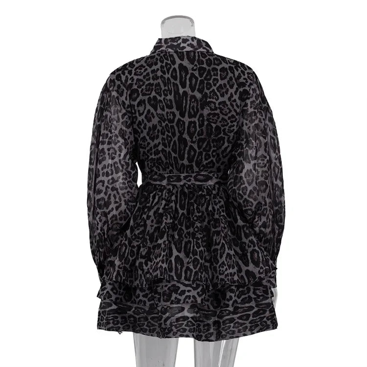 Chiffon Leopard Print Long-Sleeved Fluffy Dress for Women - Image 16