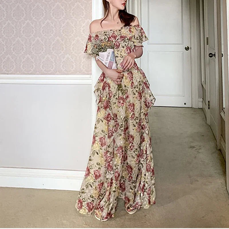 Boho Chic Floral Floor-Length Vintage Dress for Summer - Image 4