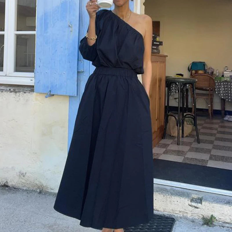 Chic One-Shoulder Pocket Summer Dress for Women - Image 7