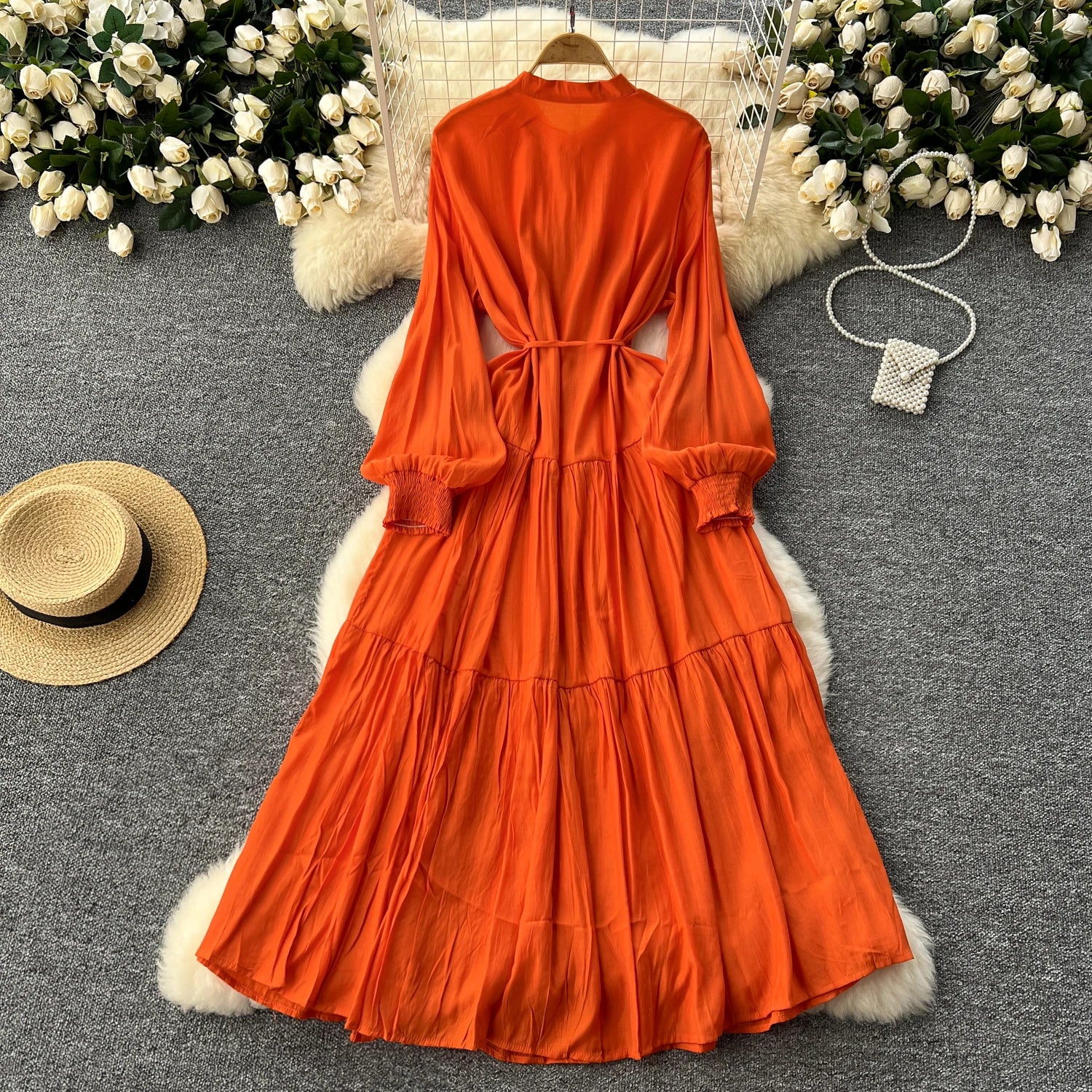 Elegant A-Line Beach Dress with Loose O-Neck Sleeves - Image 17