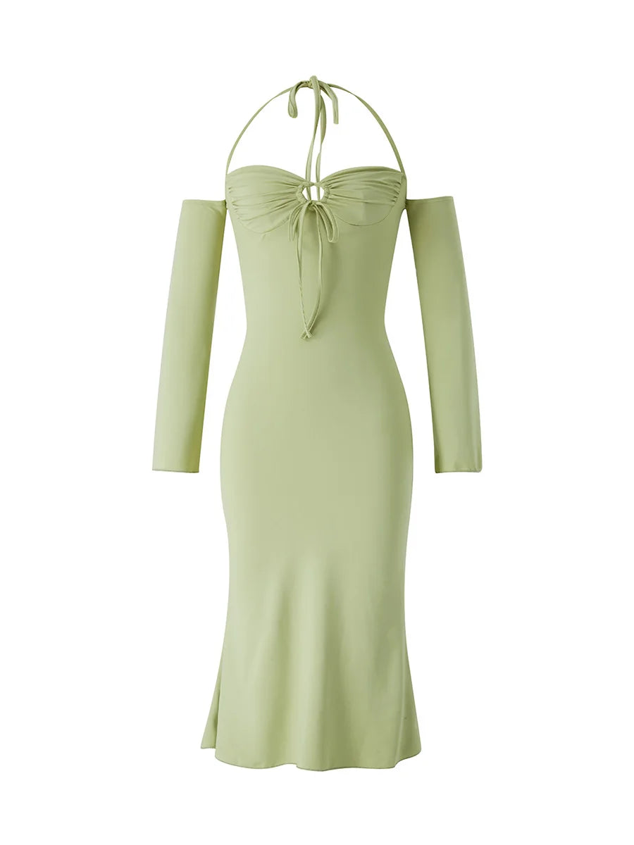 Elegant Off-Shoulder Halter Dress for Evening Parties - Image 6