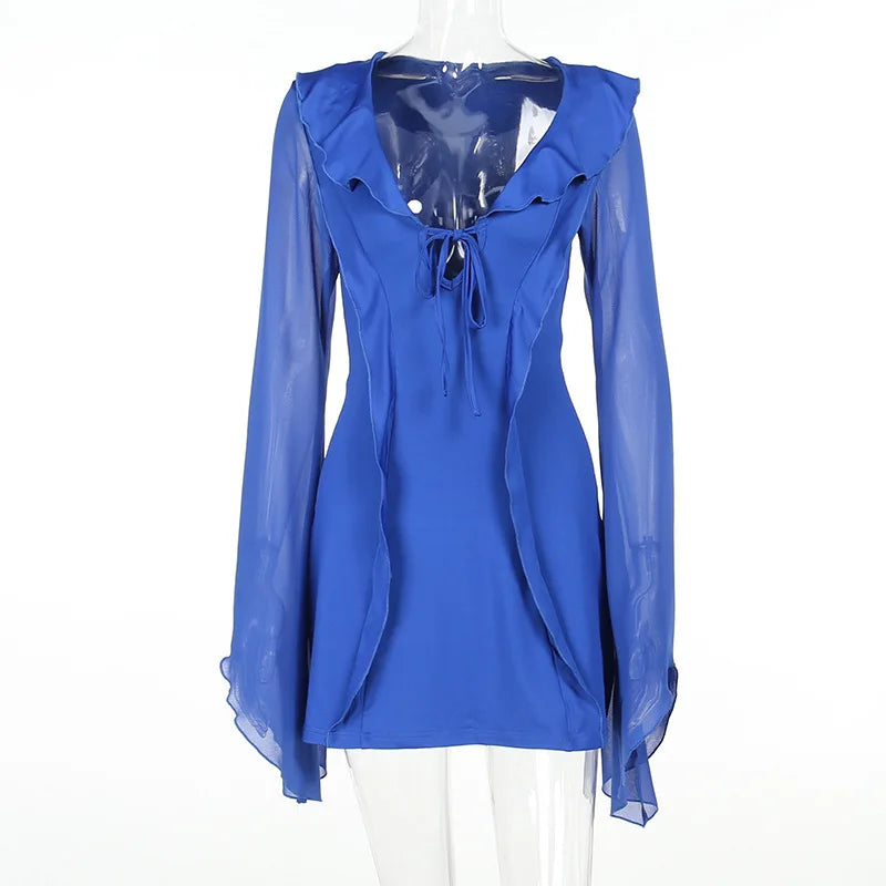 Summer V-Neck Mesh Bandage Mini Dress with Ruffles - Image 26