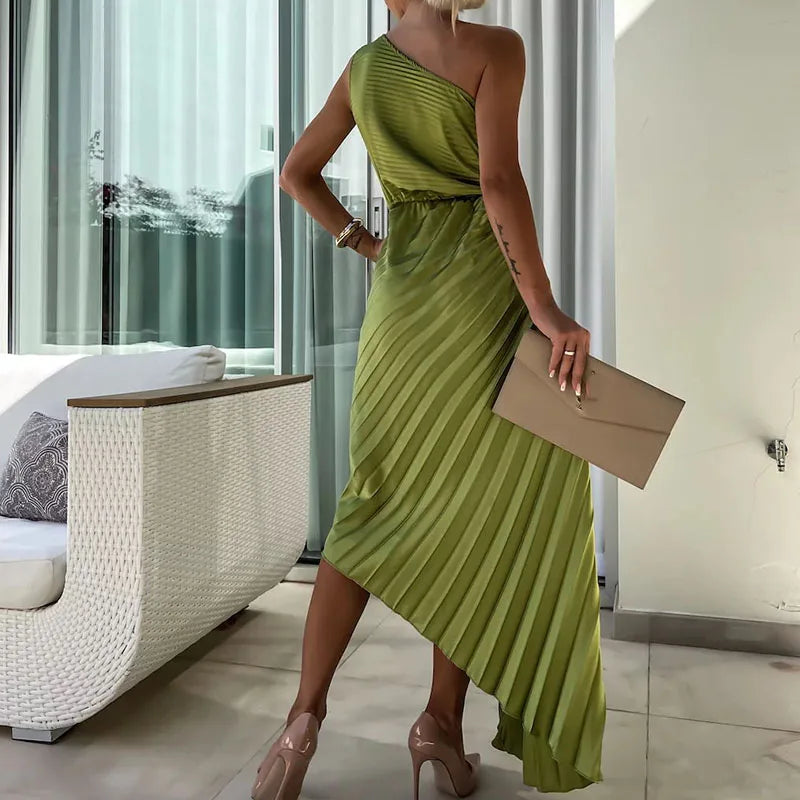 Asymmetrical Sleeveless Floral Pleated Evening Dress for Women - Image 14