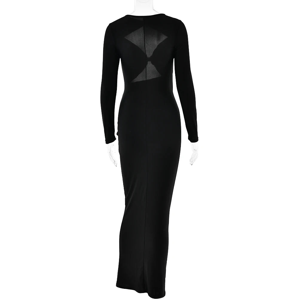 Elegant Hollow Out Long Sleeve Pleated Evening Dress - Image 14