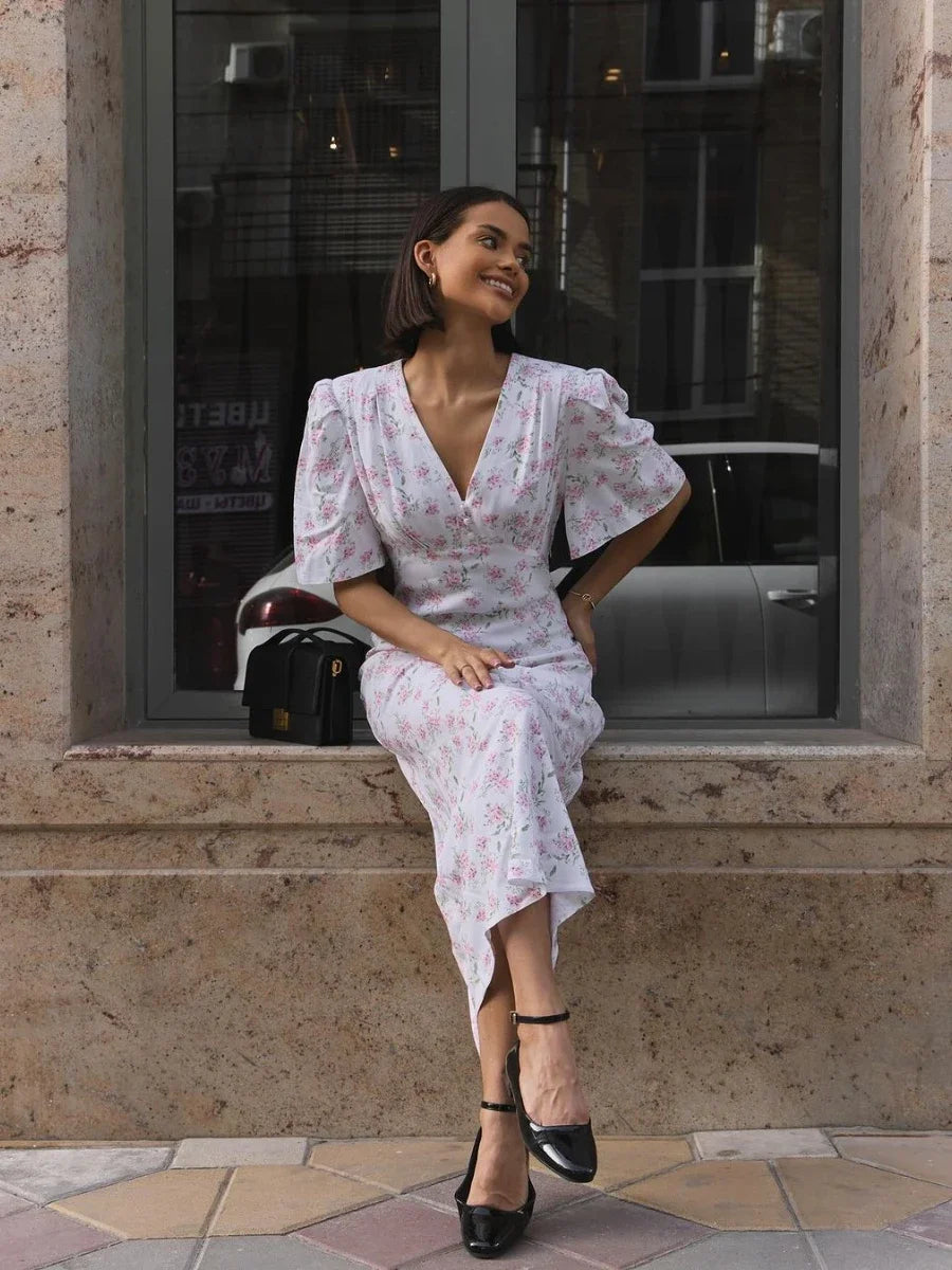 Elegant V-Neck Summer Printed Dress for Women - Image 13