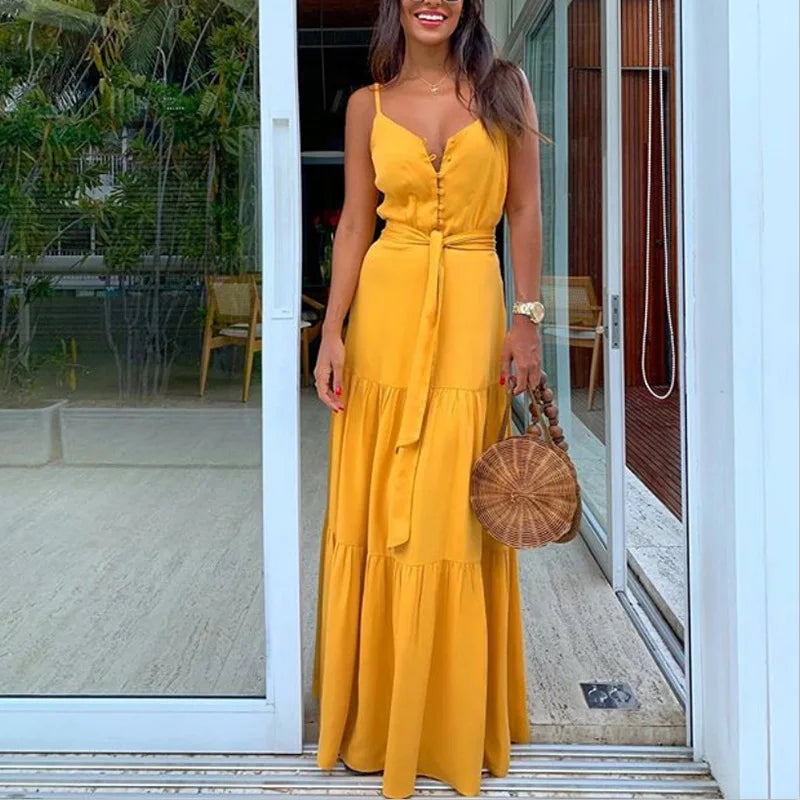 Elegant Bohemian Spaghetti Strap Maxi Dress for Summer - Image 15