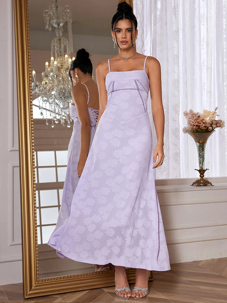 Elegant Purple Spaghetti Strap Maxi Dress for Weddings and Parties - Image 11
