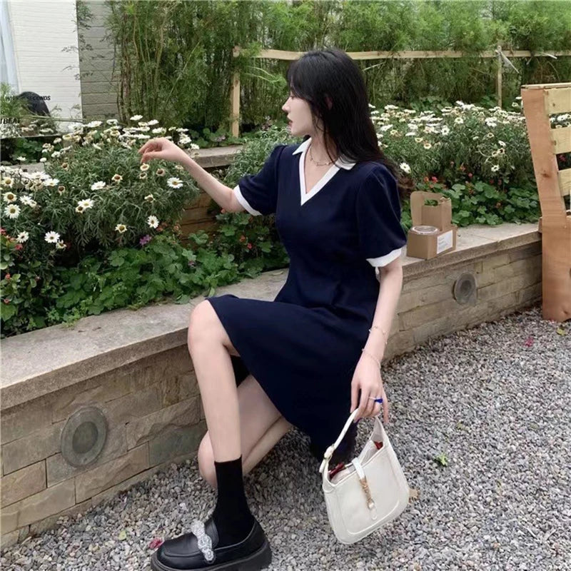 Chic Women's V-Neck A-Line Summer Dress with Patchwork - Image 14