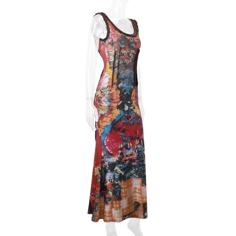 Trendy Tie-Dye U-Neck Backless High Waist Dress - Image 18