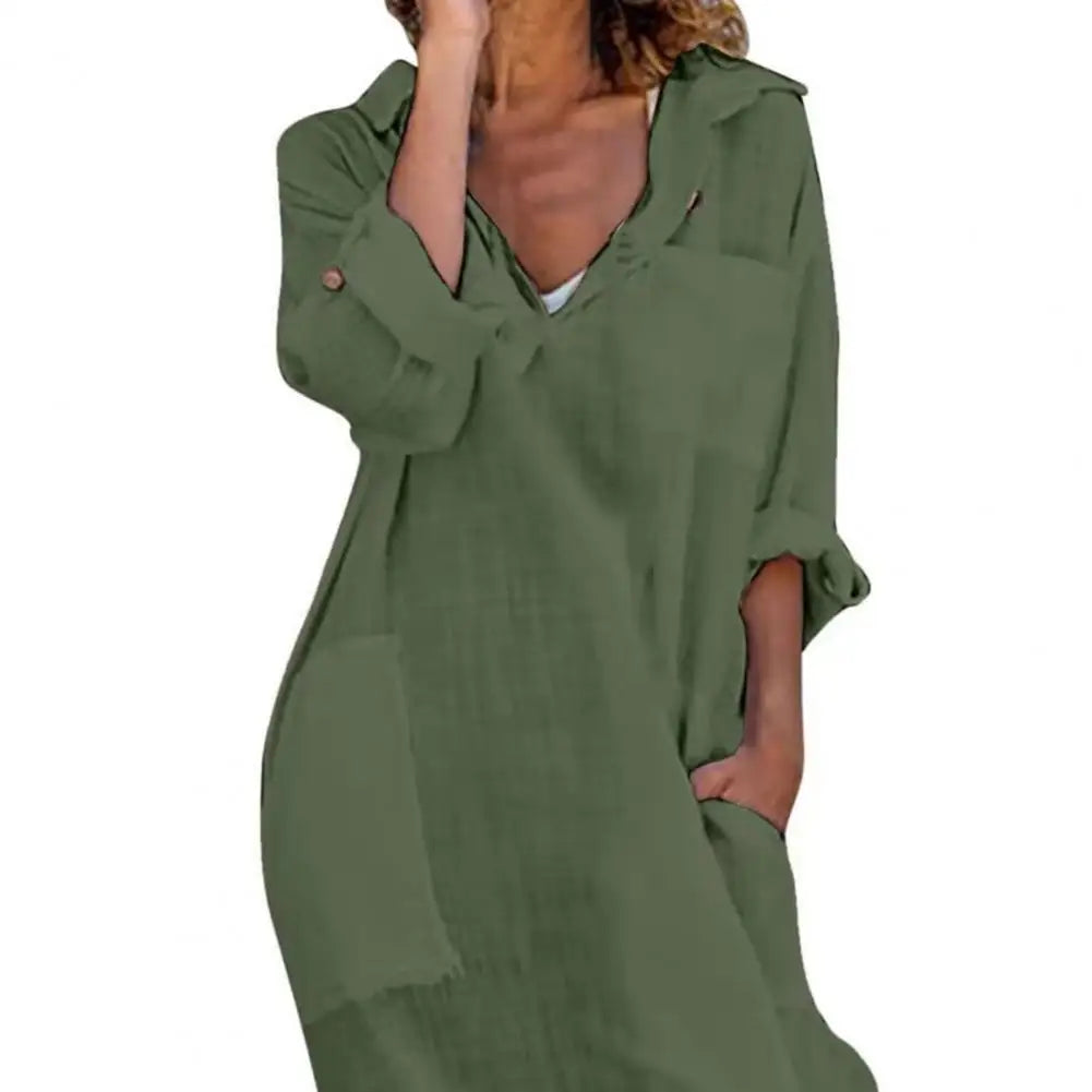 Stylish V-Neck Midi Dress with Pockets for Women - Image 9