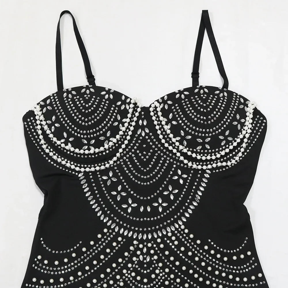 Sexy Strapless Maxi Dress with Rhinestones and Pearls - Image 32