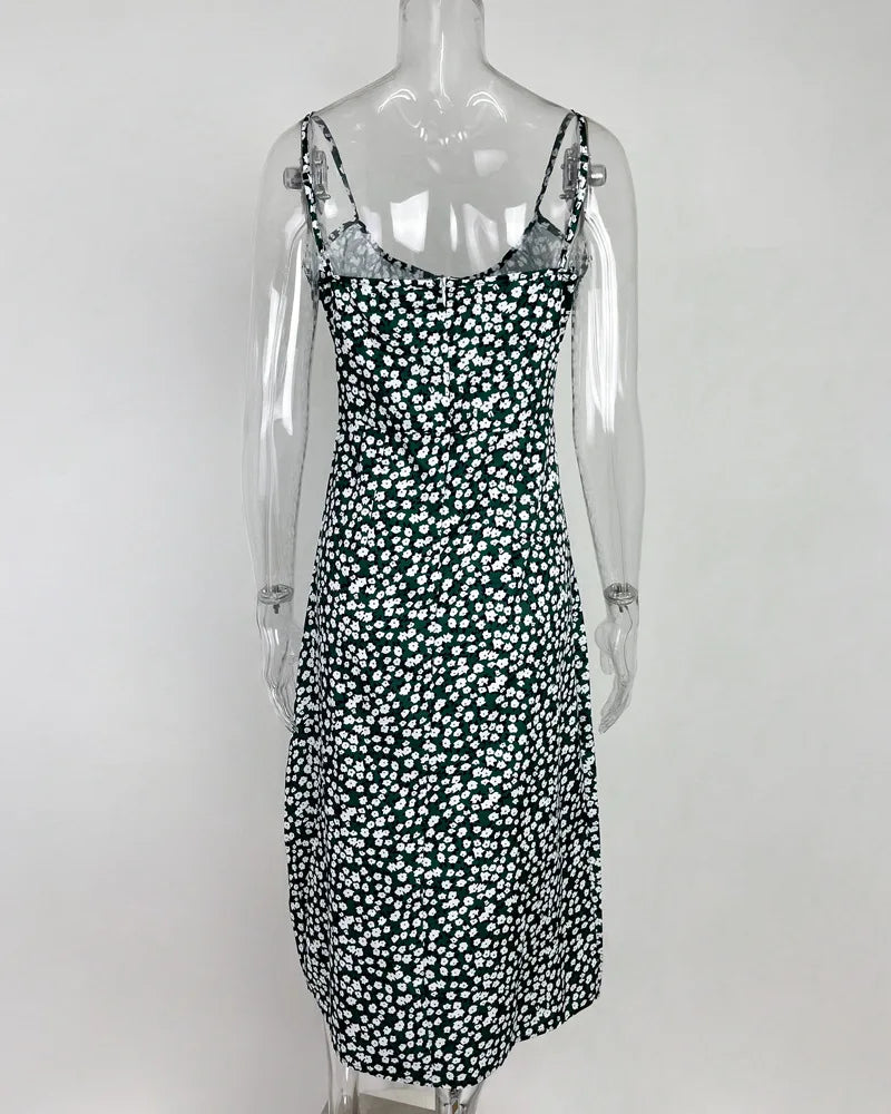 Chic Flower Print Spaghetti Strap Bodycon Beach Dress - Image 39