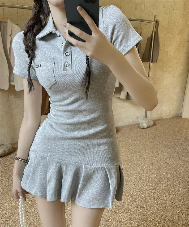 Trendy Women's Fishtail Polo Dress with Embroidery Details - Image 25