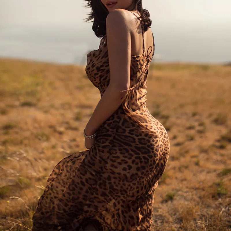 Elegant Sheer Leopard Maxi Dress for Summer Beach Days - Image 9