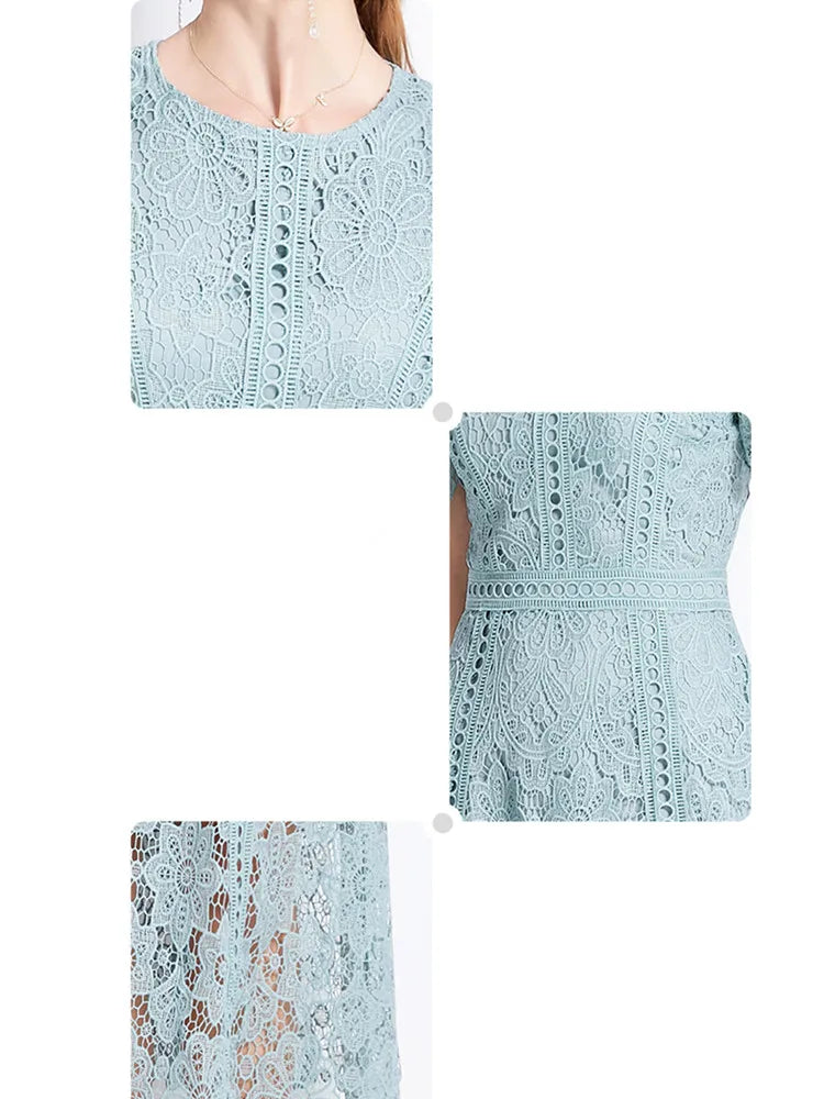 Elegant Vintage Lace Short Sleeve Summer Dress for Women - Image 7