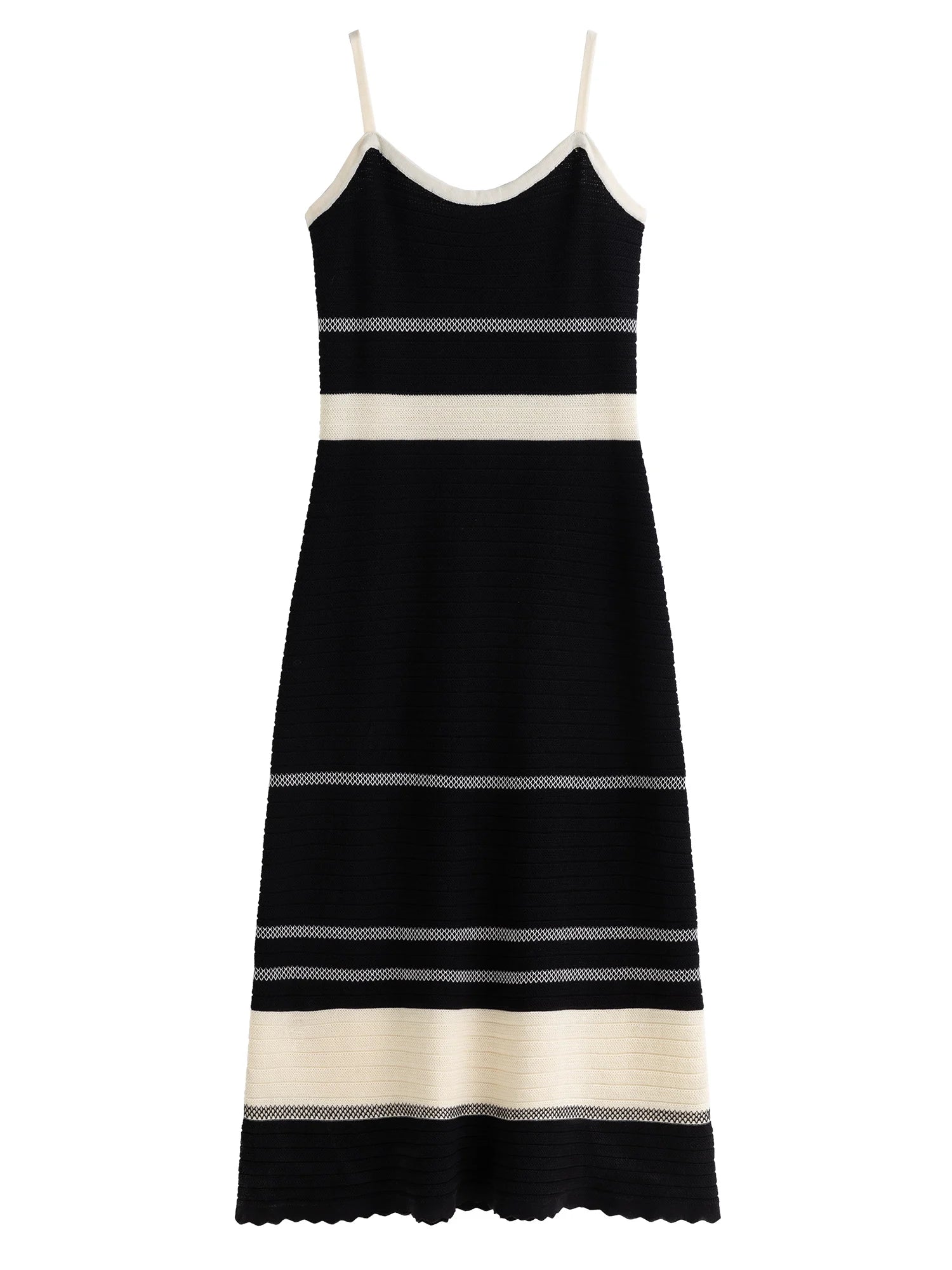 Chic Women's Black Stripe Knit Long Dress - Image 13