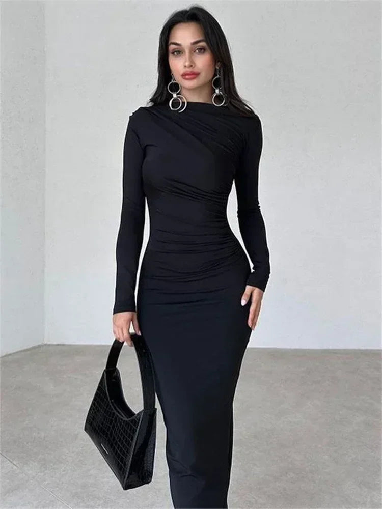 Elegant Off-Shoulder Pleated Maxi Dress for Women - Image 13