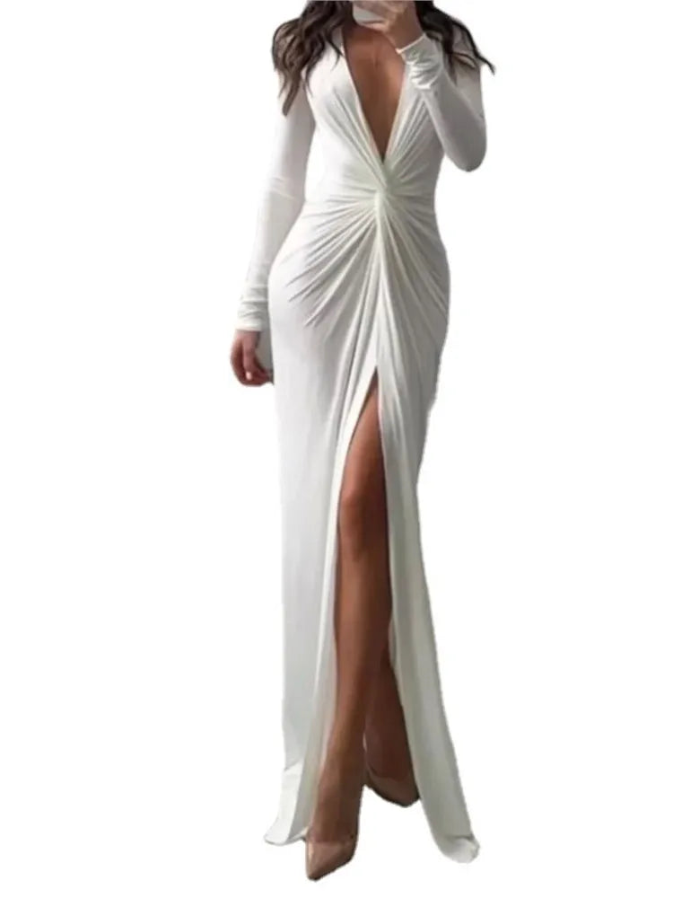 Elegant Women's Maxi Dress with Slit and V-Neck - Image 6