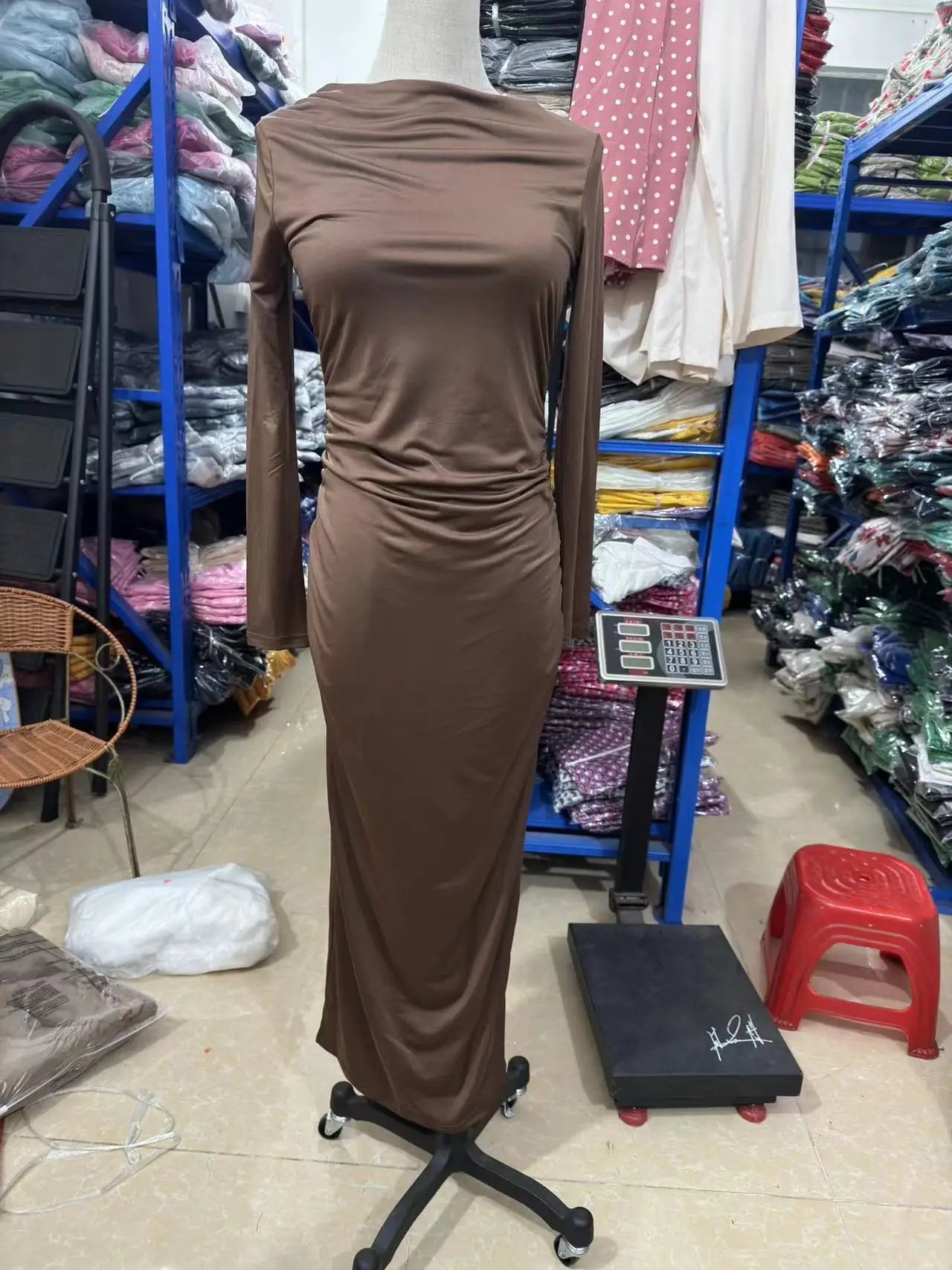 Elegant Slim Fit Slash Neck Long Sleeve Dress - Image 12