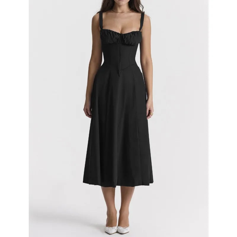 Elegant Summer Sling Dress with Pleated Hem and Slit - Image 2