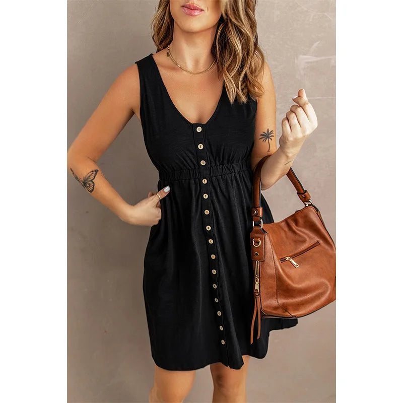 Casual Women's Summer Sleeveless Button-Down Swing Dress - Image 4