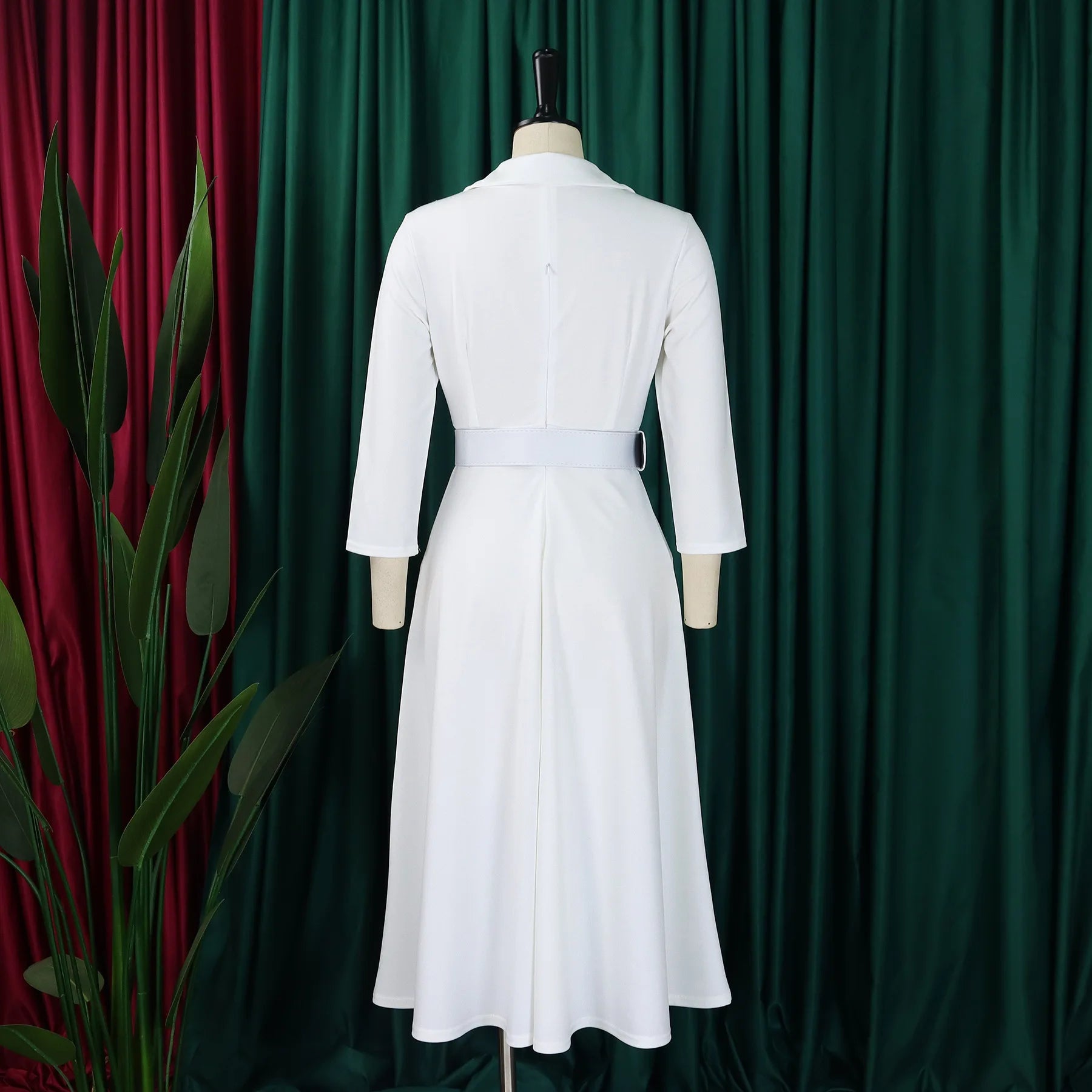 Chic Women's Autumn Lapel Solid Color Swing Dress - Image 32