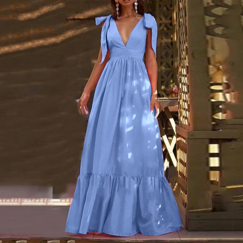 Elegant Backless V-Neck Maxi Dress for Summer Parties - Image 21