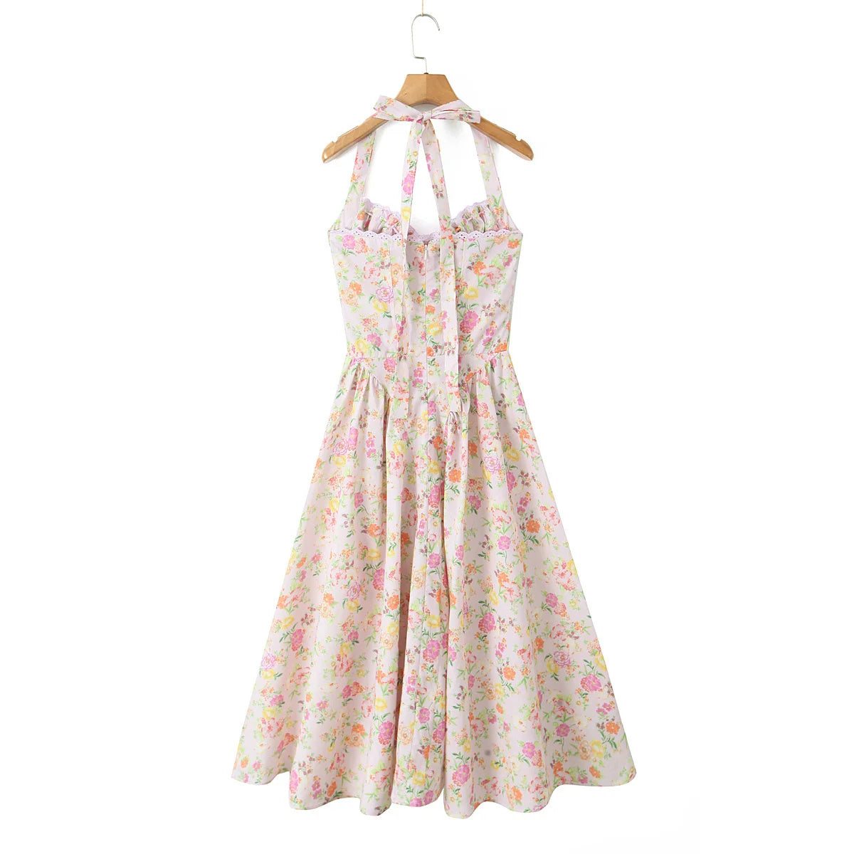 Floral Lace Trim Backless Halter Midi Dress for Women - Image 26