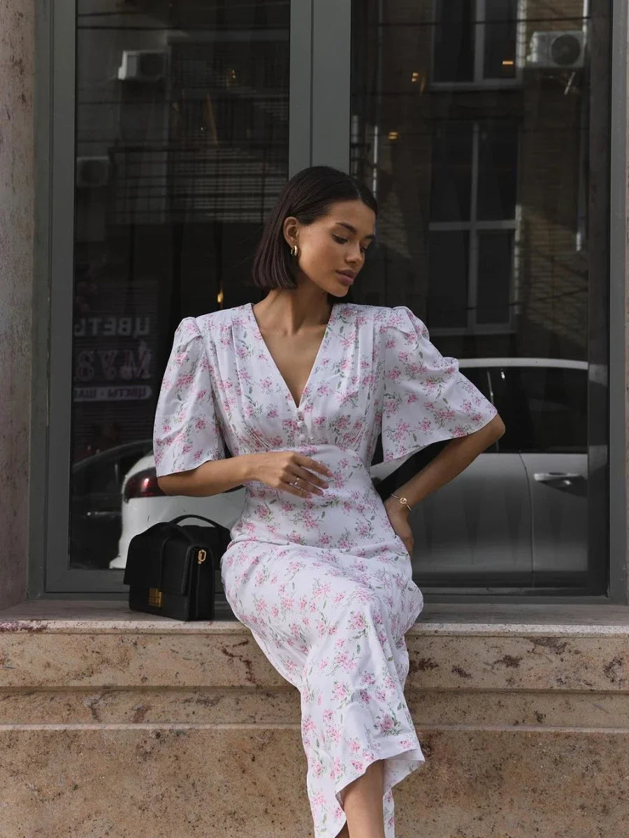 Elegant V-Neck Summer Printed Dress for Women - Image 11