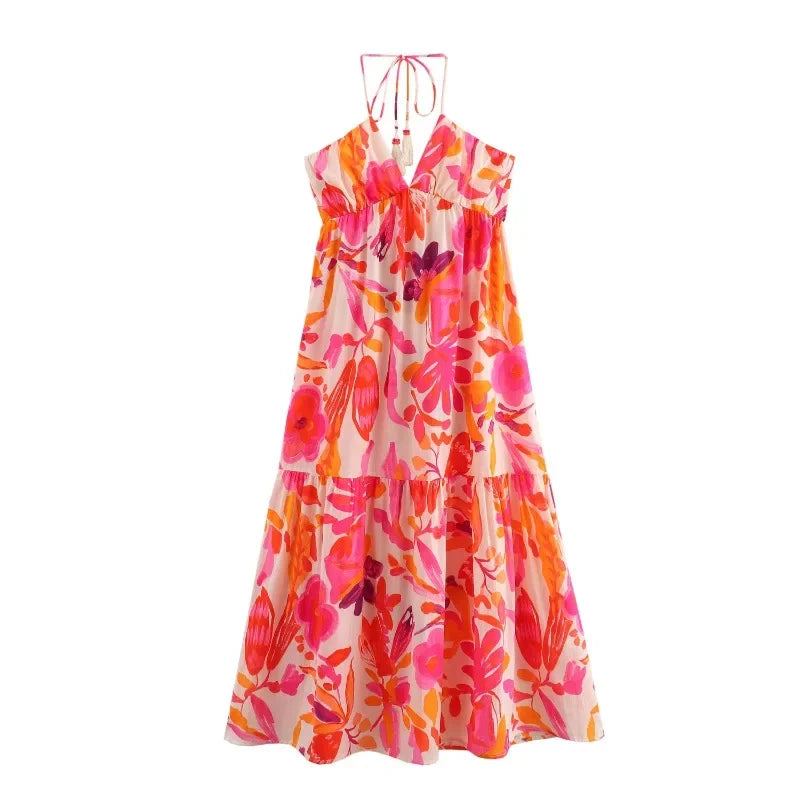 Vintage Beach Tie-Up Waist Backless Summer Maxi Dress - Image 6