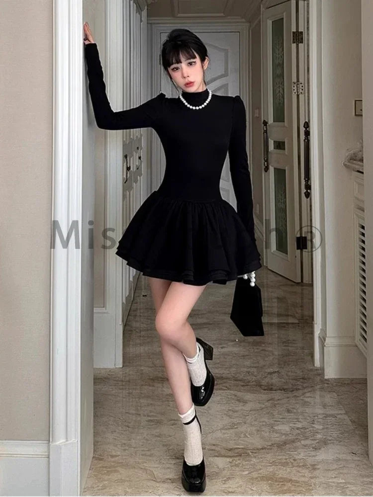 Elegant Black Patchwork Mini Dress for Women - Image 4
