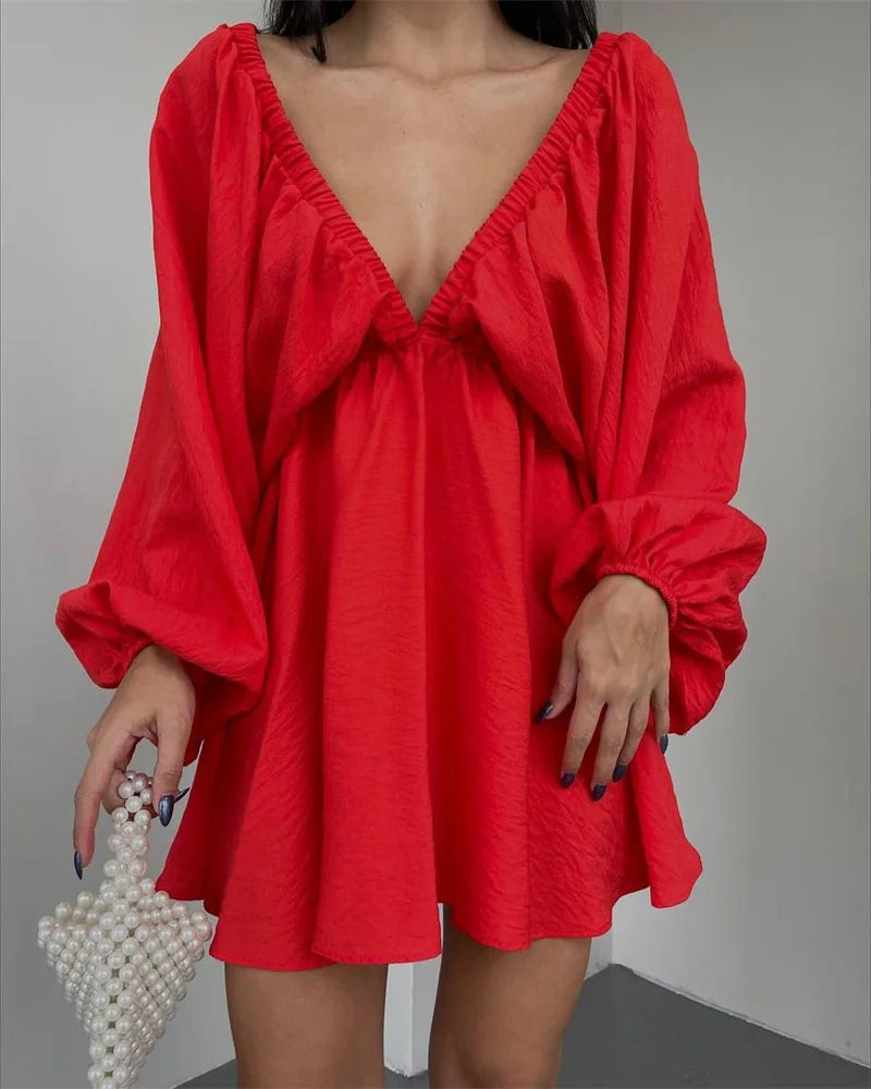 Elegant Backless Pleated Deep V Neck Gown for Women - Image 18