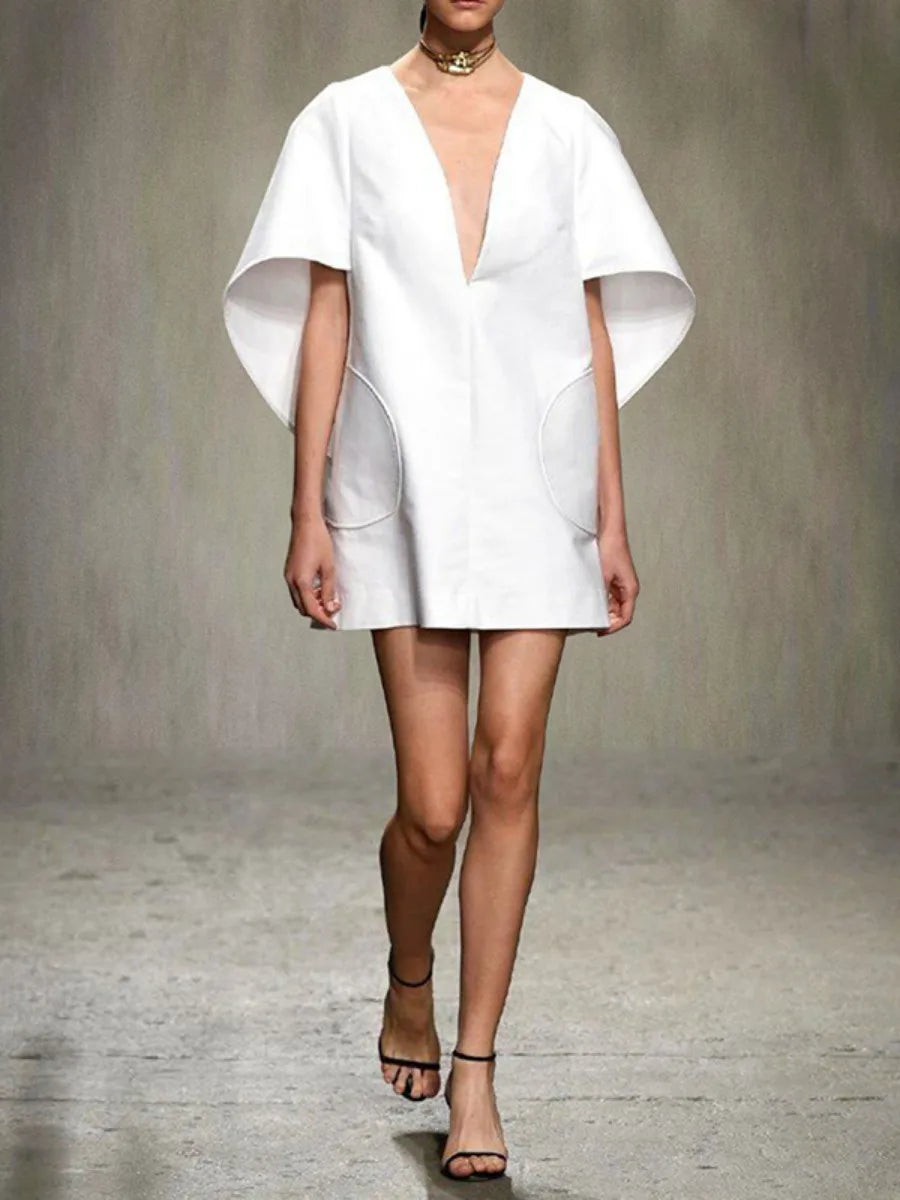 Stylish Summer Mini Dress with Deep V-Neck & Half Sleeves - Image 6