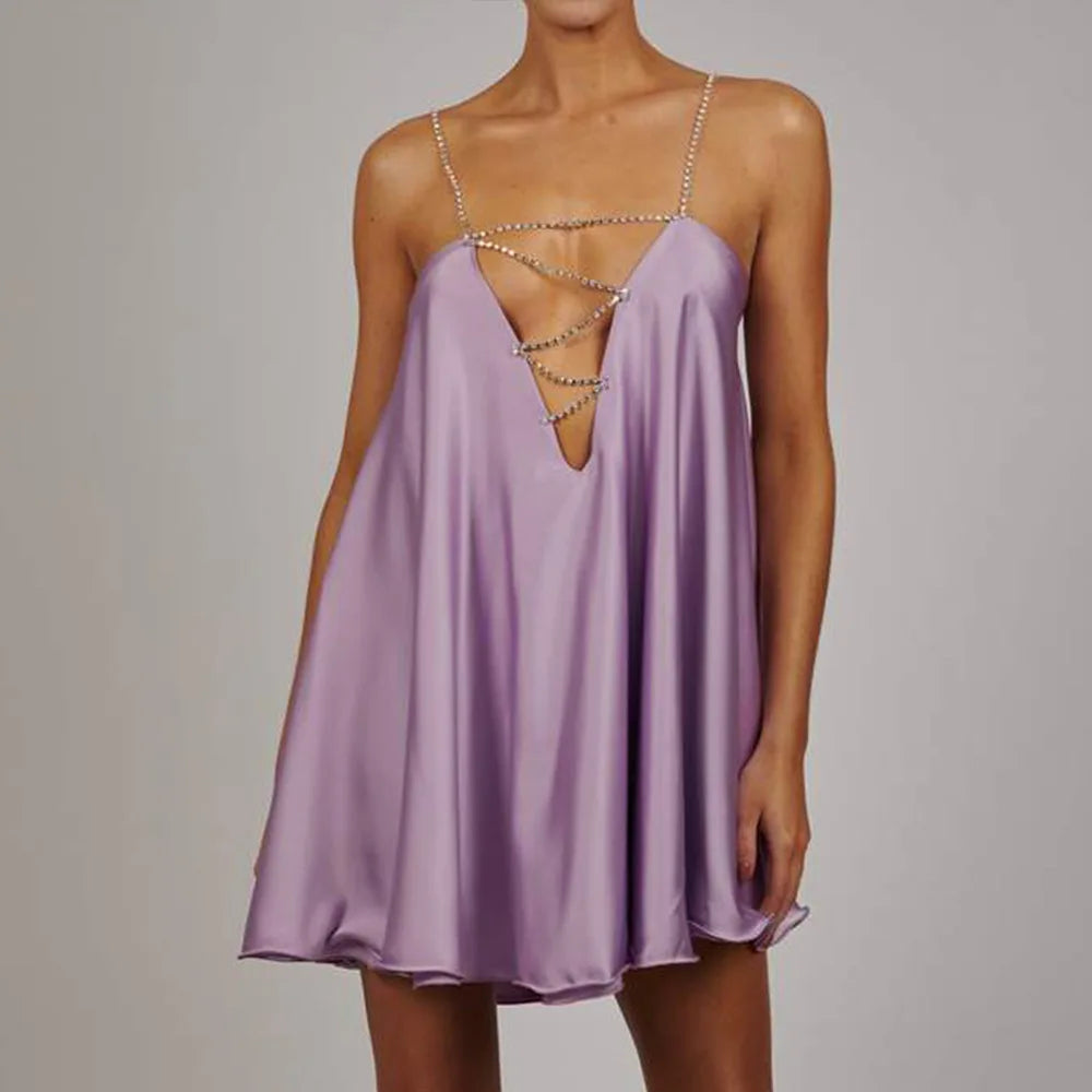 Rhinestone Spaghetti Strap Backless Mini Dress for Women - Image 6