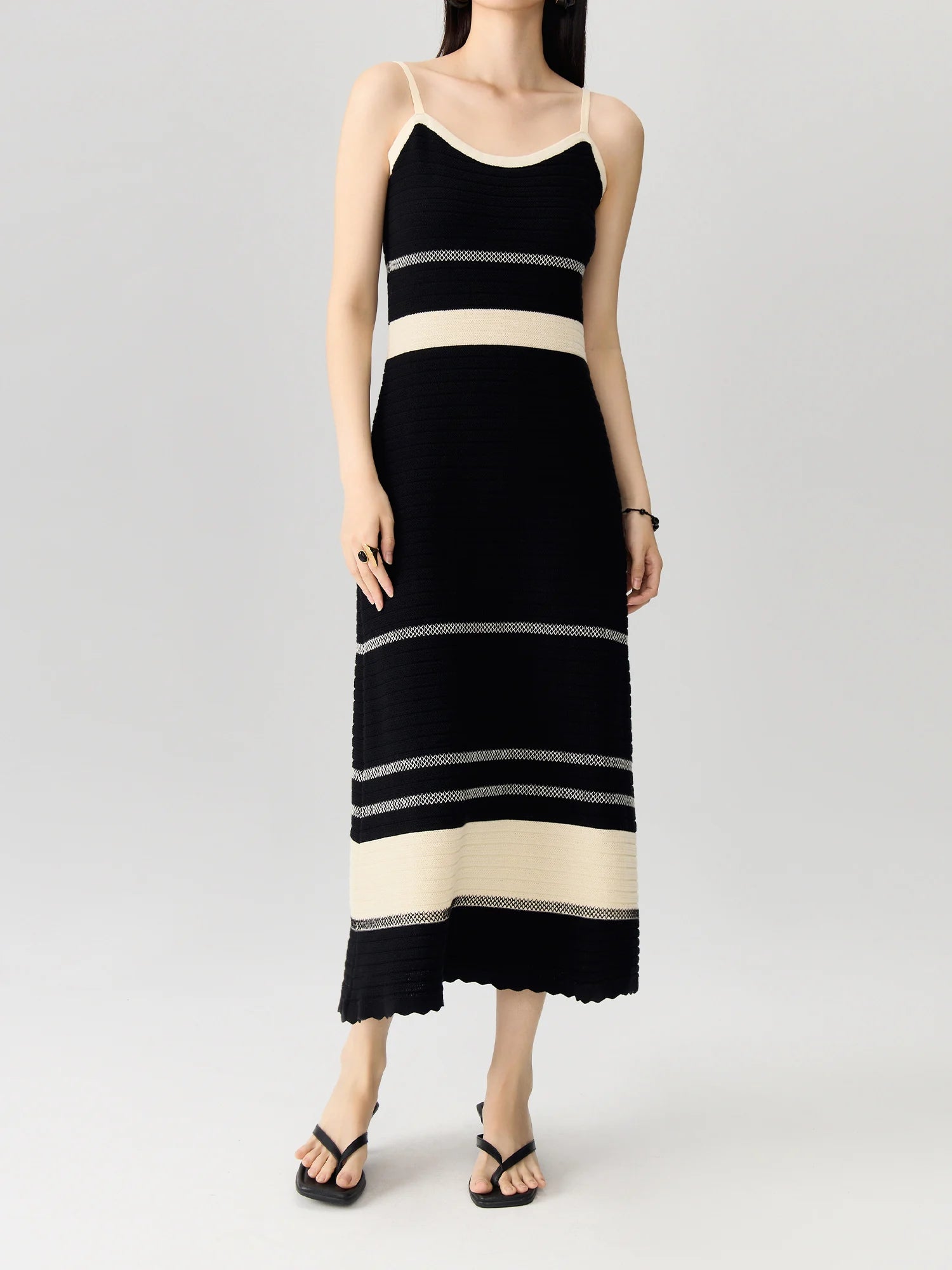 Chic Women's Black Stripe Knit Long Dress - Image 10