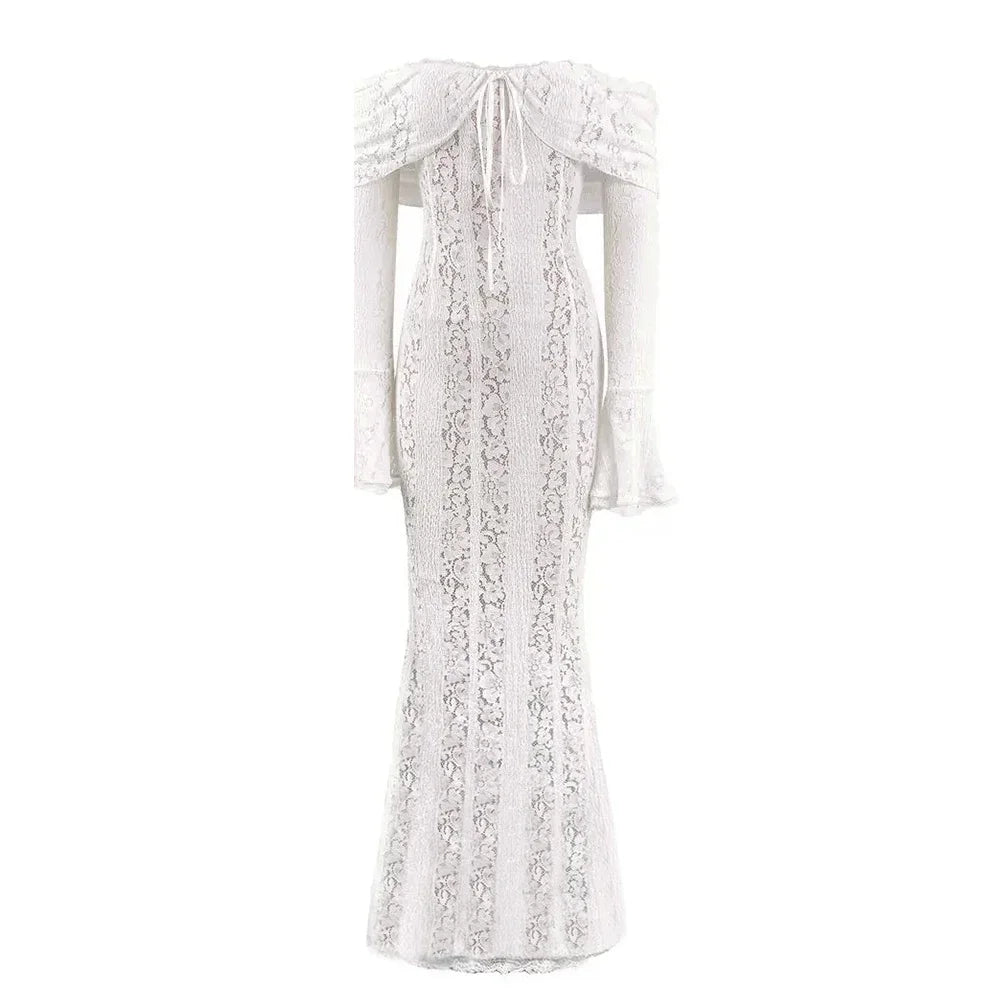 Elegant Flare Sleeve Lace Maxi Dress for Autumn Events - Image 8