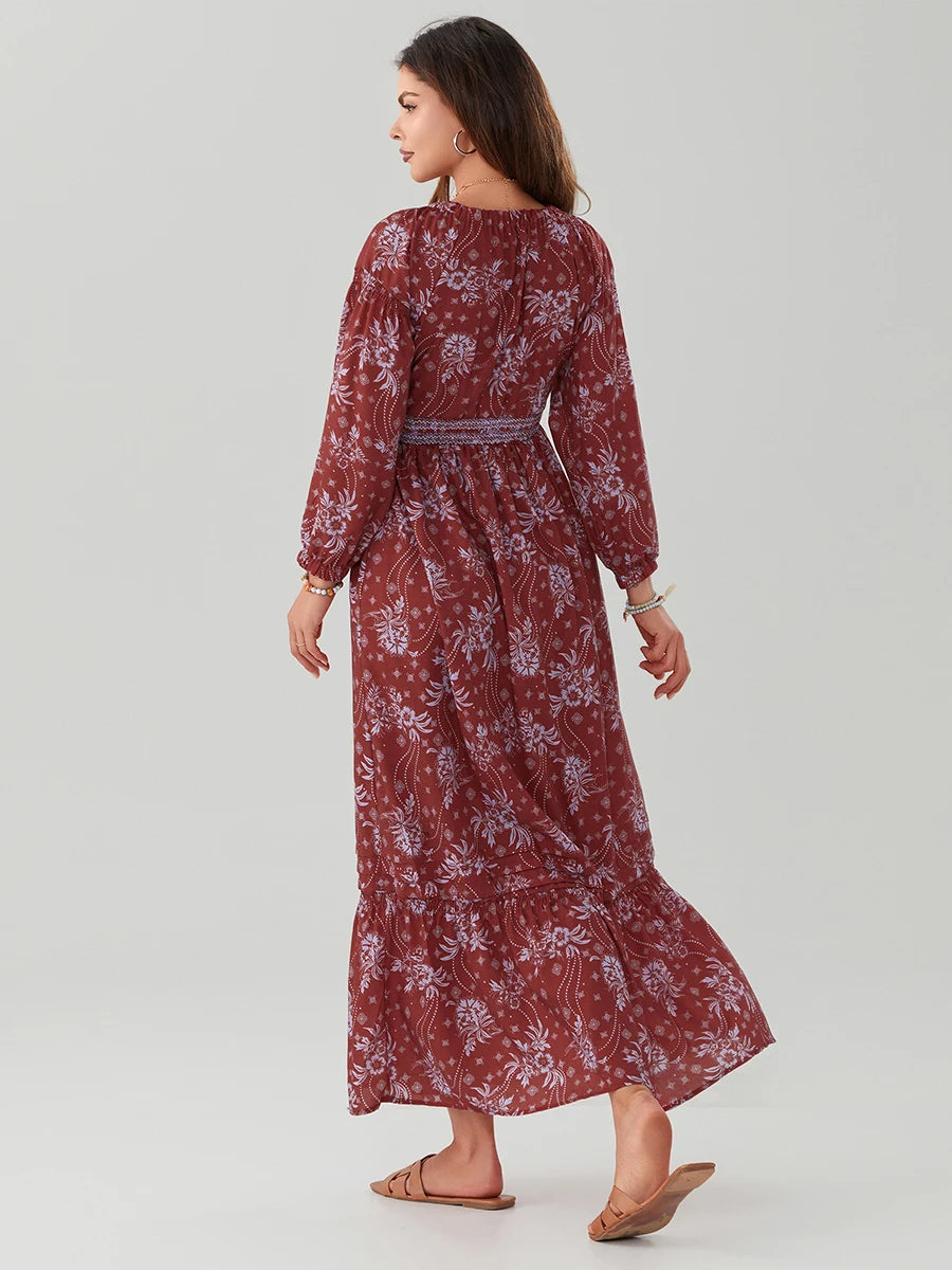 Bohemian Floral Print Flowy Beach Dress for Women - Image 66