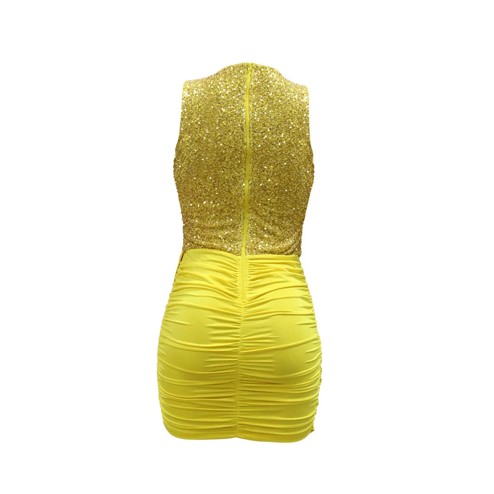 Chic Yellow Sequin Bodycon Dress for Special Occasions - Image 14