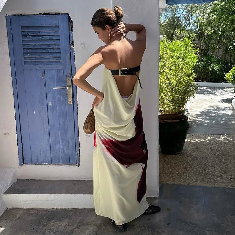 Elegant Floral Print Strapless Maxi Dress for Women - Image 13