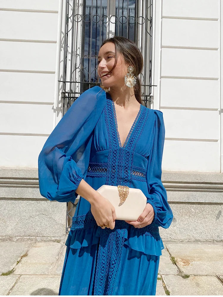 Women's Long Sleeve V-Neck Maxi Dress for Parties - Image 3